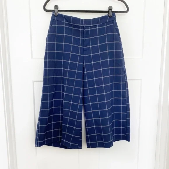 Old Navy Windowpane Plaid Wide Leg Crop Pants Navy/White Career Office Sz 4 - Picture 2 of 8
